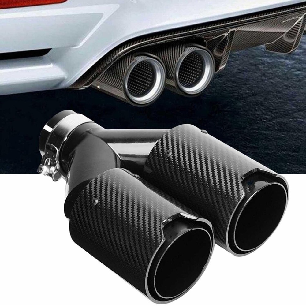 NEW Carbon Fiber Vehicle Dual Exhaust Tip Tailpipe Stainless Steel Inlet 63mm